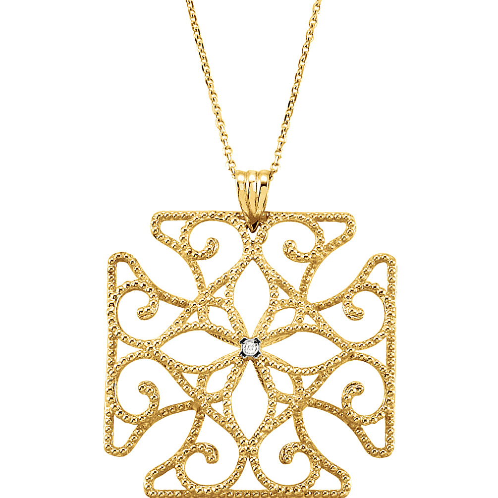 Diamond Medallion 14k Yellow Gold Pendant. 