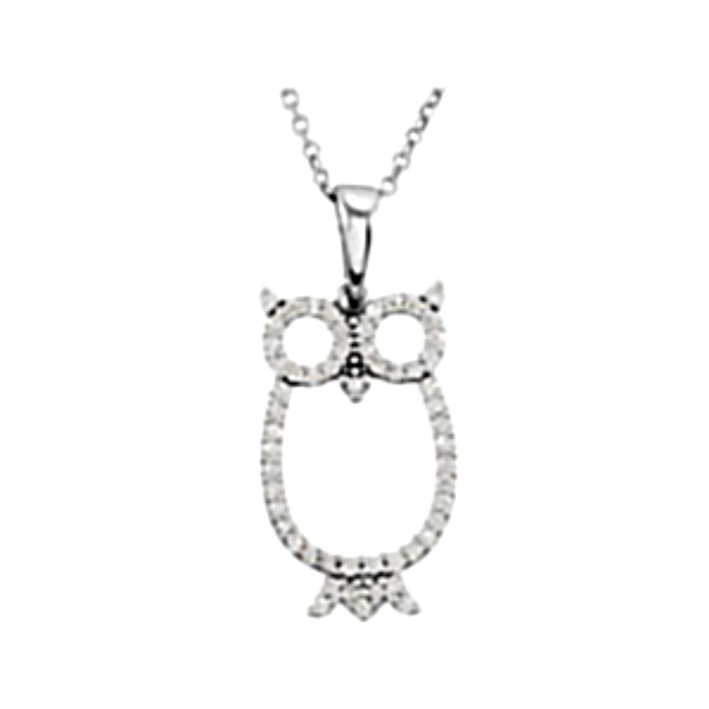 Diamond Owl 14k White Gold Pendant Necklace. 