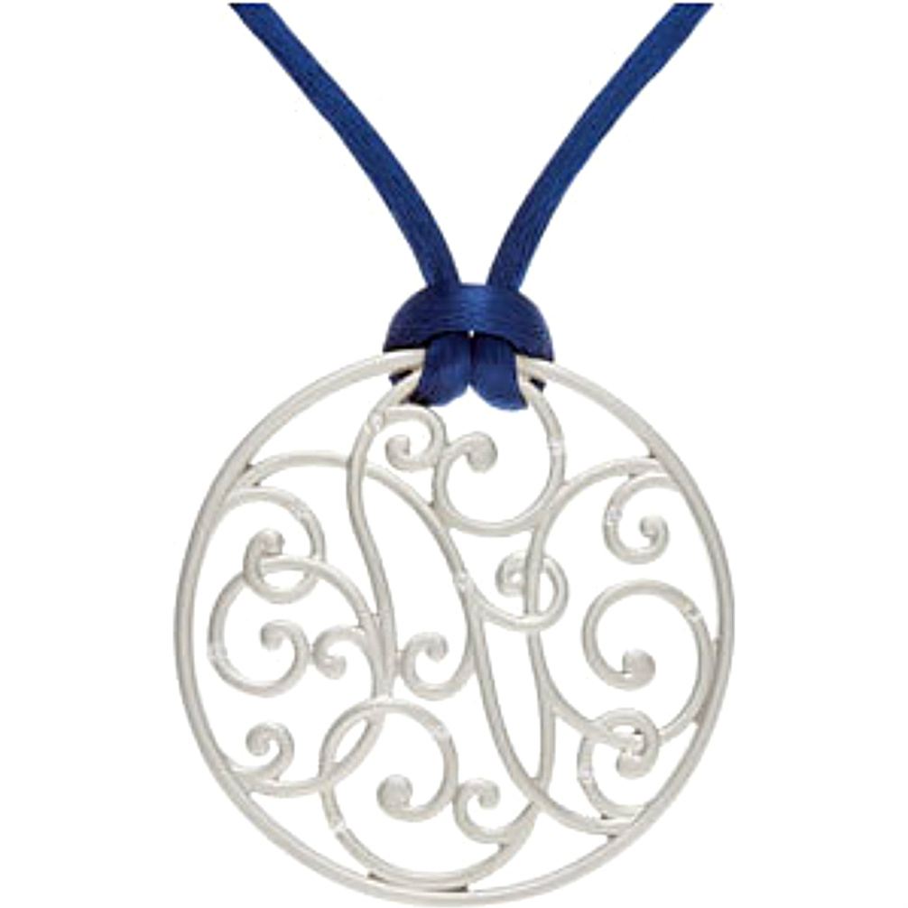 Diamond Round Pendant with Navy Cord. 