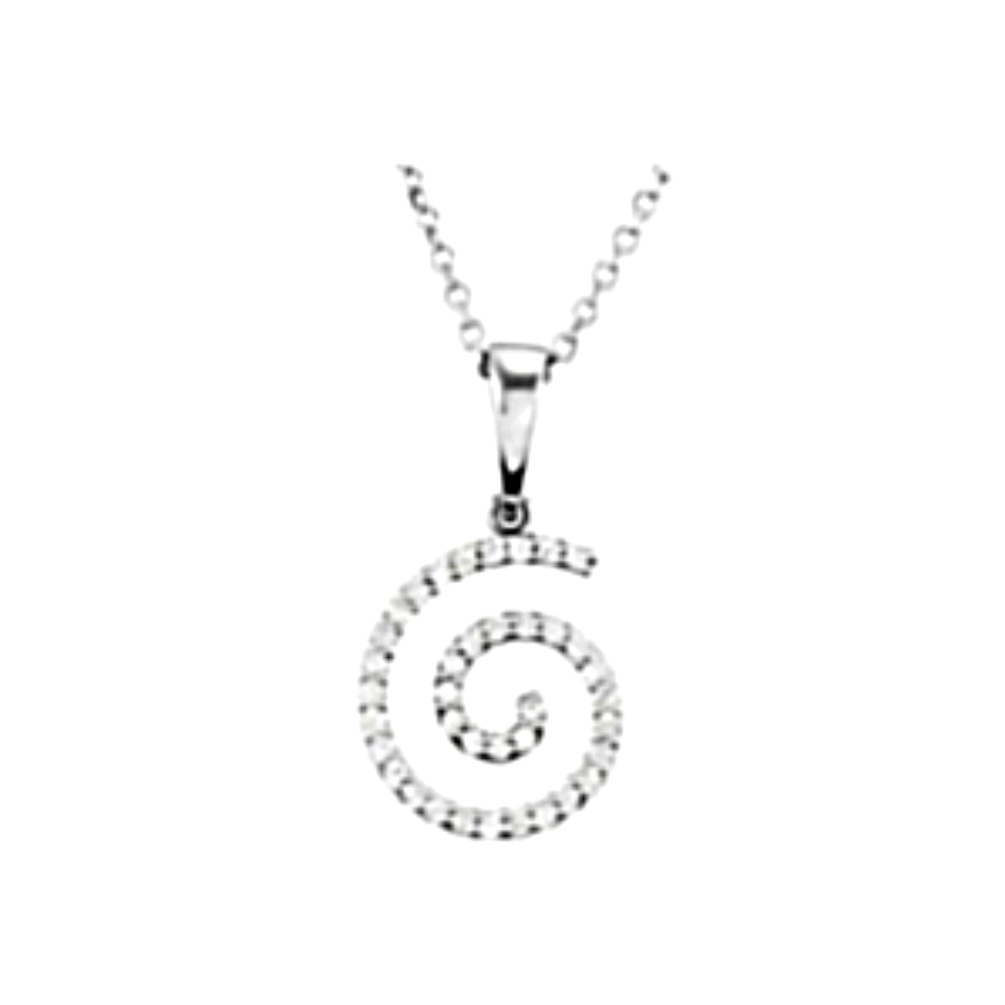 Diamond Spiral Pendant Necklace in 14k White Gold. 