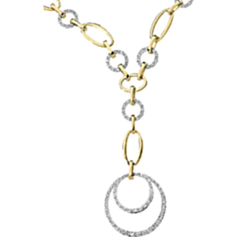 Diamond Two-Tone Circle 14k Yellow Gold; White Gold Pendant. 