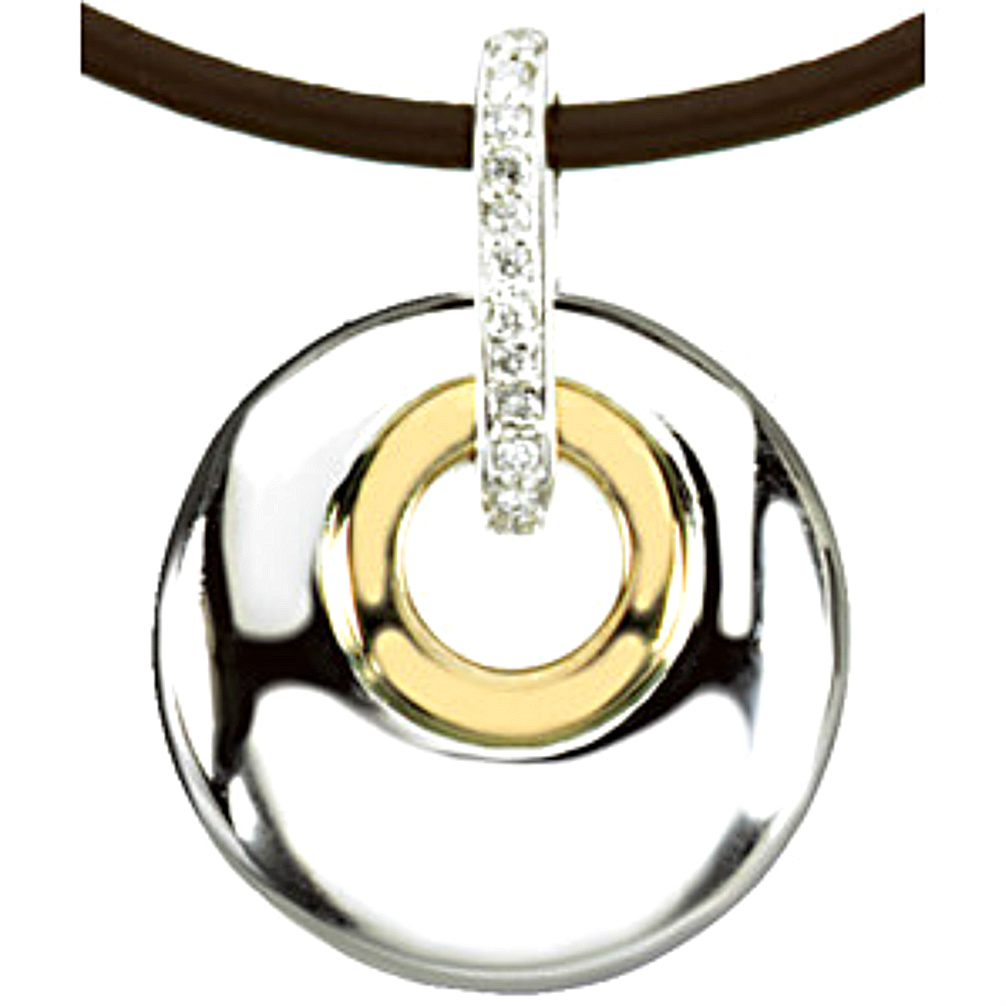 Diamond Two-Tone Circle Pendant Necklace. 