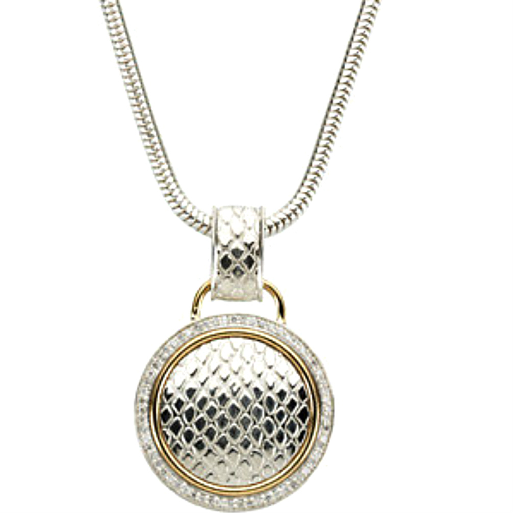 Diamond Two-Tone Round Pendant Necklace. 