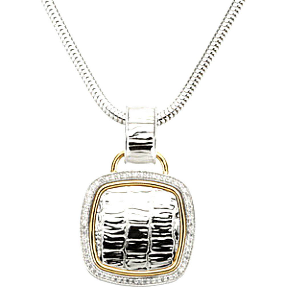 Diamond Two-Tone Square Pendant Necklace. 