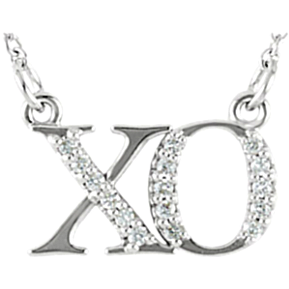 Diamond 'XO' 14k White Gold Pendant Necklace. 