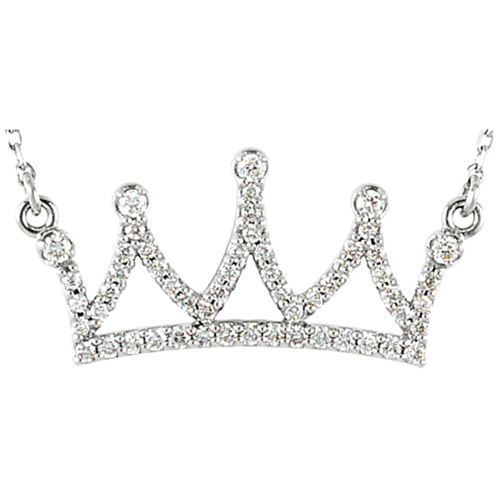 Petite Diamond Crown 14k White Gold Pendant. 