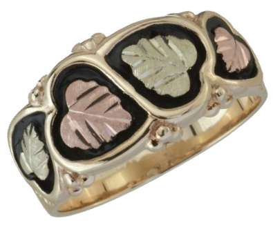 Men's Antiqued Fancy Band, Sterling Silver, 12k Green and Rose Gold Black Hills Gold Motif