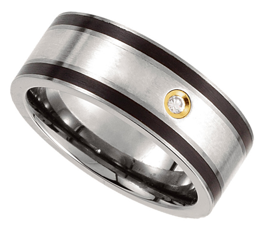 Titanium and Sterling Silver Inlay Diamond Ring