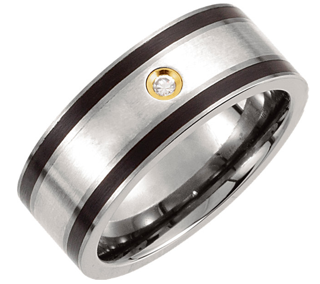 Titanium Comfort Fit Ring with 14k Yellow Gold Bezel