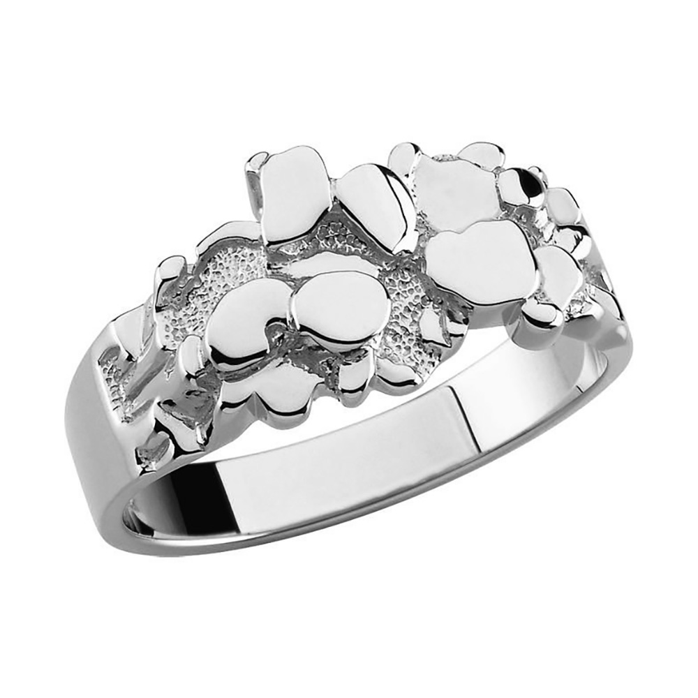 Fancy Nugget Ring, 11mm Rhodium-Plated 10k White Gold. 