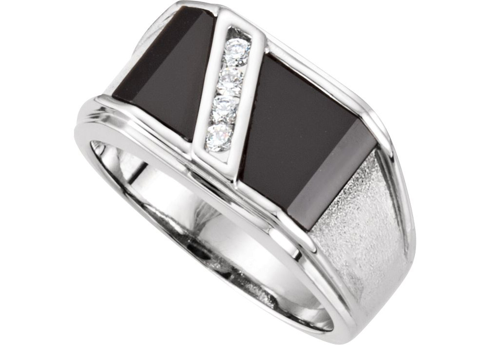 4-Stone Diamond and Onyx Flat Top Dress Ring. 