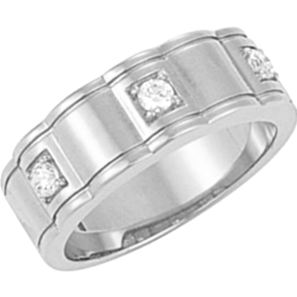 Men's 14k White Gold Diamond 3-Stone Ring. 