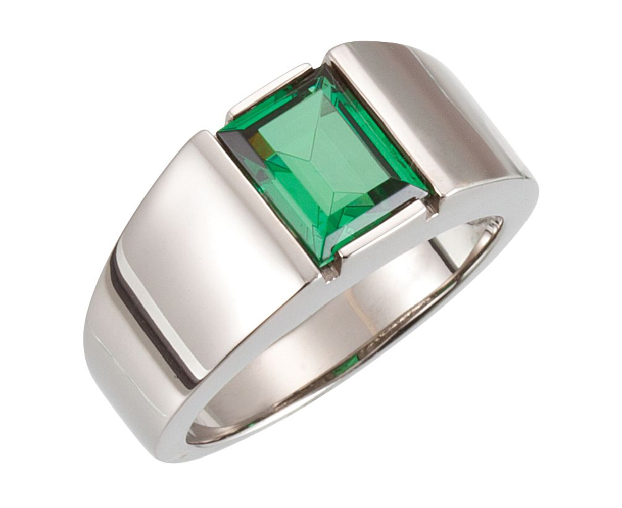 Men's 14k white gold emerald ring. 