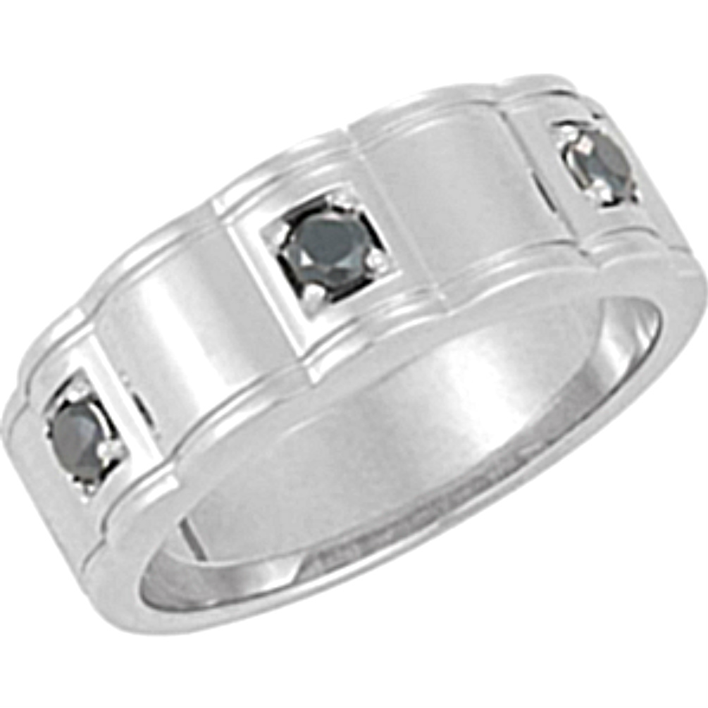 Men's Sterling Silver Black Diamond Ring. 