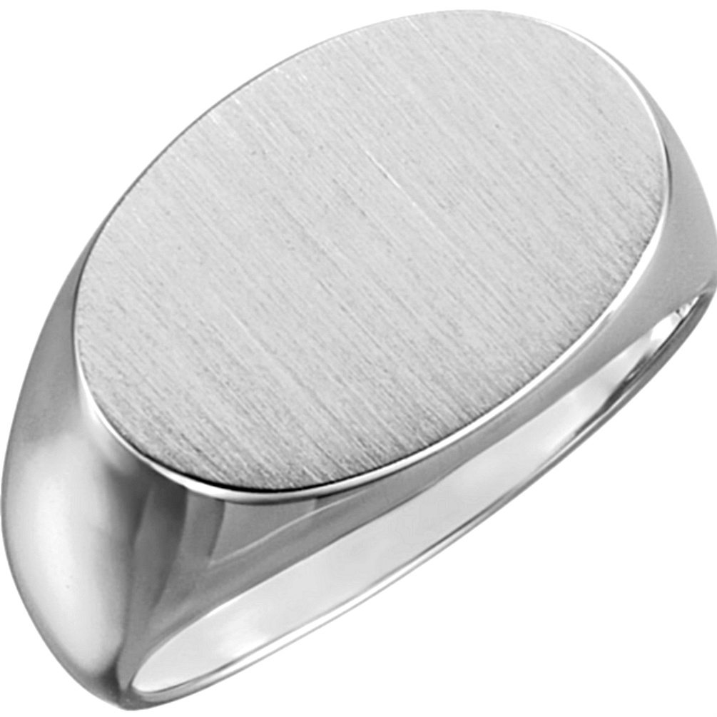 Platinum Satin Brushed Oval Signet Ring. 