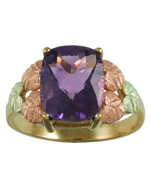 Amethyst Ring, 10k Yellow Gold, 12k Green and Rose Gold Black Hills Gold Motif