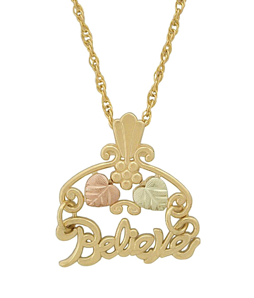 'Believe' Pendant Necklace, 10k Yellow Gold, 12k Green and Rose Gold Black Hills Gold Motif