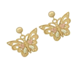  Butterfly Earrings, 10k Yellow Gold, 12k Green and Rose Gold Black Hills Gold Motif. 