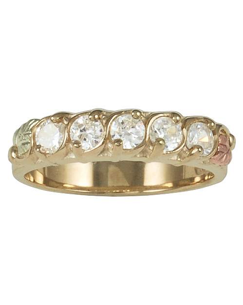 Cubic Zirconia Anniversary Band, 10k Yellow Gold, 12k Green and Rose Gold Black Hills Gold Motif