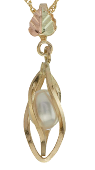 Cultured Pearl Teardrop Pendant Necklace, 10k Yellow Gold, 12k Rose and Green Gold