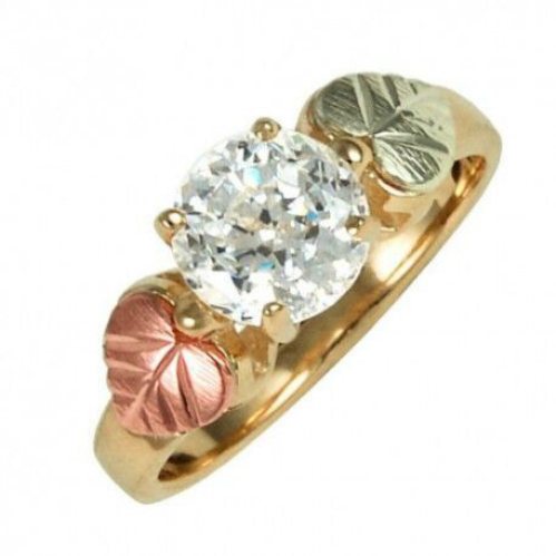 CZ Ring, 10k Yellow Gold, 12k Green and Rose Gold Black Hills Gold Motif