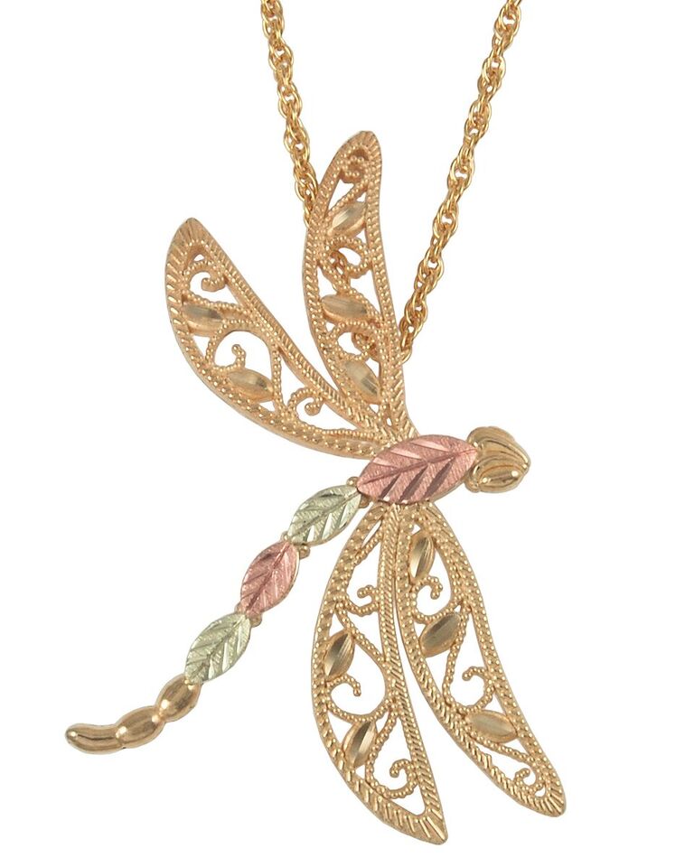 Dragonfly Pendant, 10k Yellow Gold, 12k Green and Rose Gold Black Hills Gold Motif