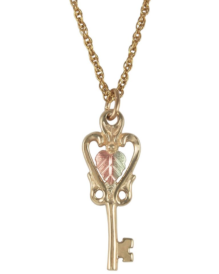 Heart Key Necklace, 10k Yellow Gold, 12k Green and Rose Gold Black Hills Gold Motif