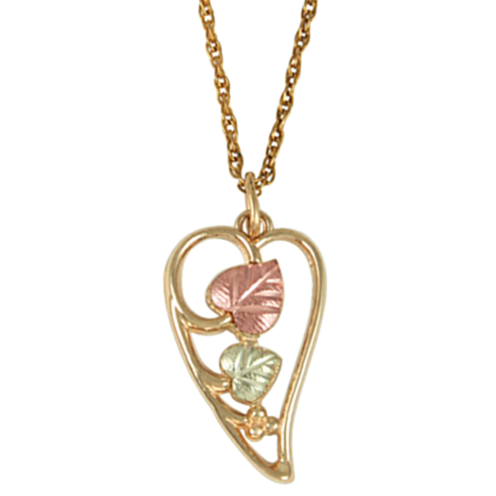 Heart Pendant Necklace in 10k Yellow Gold, 12k Green and Rose Gold Black Hills Gold Motif
