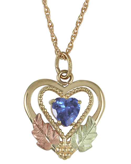 Indigo Ice Heart Pendant Necklace, 10k Yellow Gold, 12k Green and Rose Gold Black Hills Gold Motif