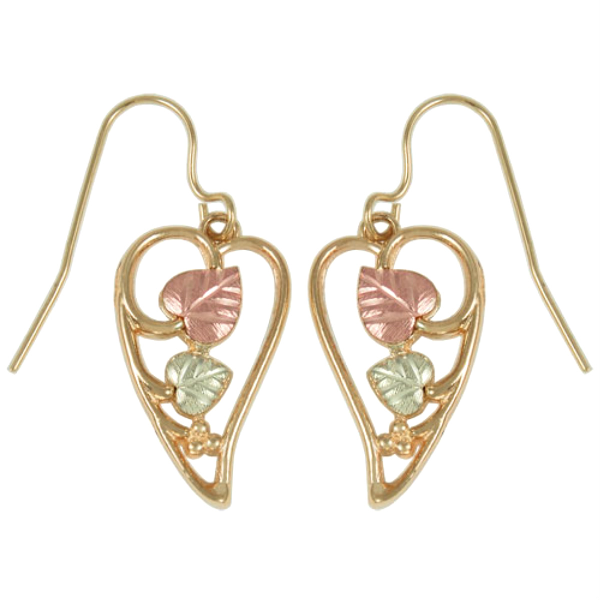 Leaf Silhouette Earrings, 10k Yellow Gold, 12k Rose and Green Gold Black Hills Gold Motif