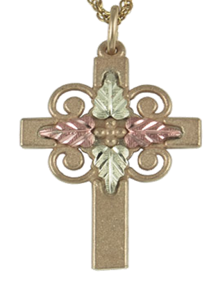 Lotus Cross Necklace in 10k Yellow Gold, 12k Green and Rose Gold Black Hills Gold Motif