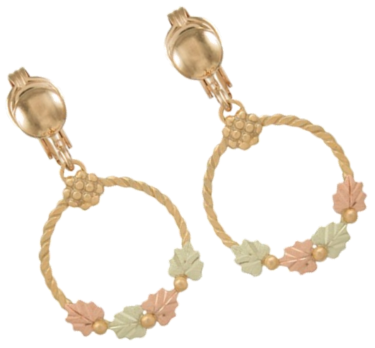 Rope Ring Earrings, 10k Yellow Gold, 12k Green and Rose Gold Black Hills Gold Motif