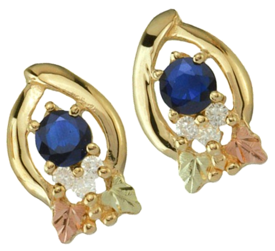 Sapphire and Diamond Earrings, 10k Yellow Gold, 12k Rose and Green Gold Black Hills Gold Motif