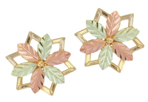 Pinwheel Star Earrings, 10k Yellow Gold, 12k Green and Rose Gold Black Hills Gold Motif