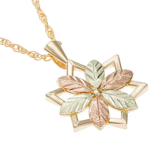 Star Pendant Necklace, 10k Yellow Gold, 12k Green and Rose Gold Black Hills Gold Motif