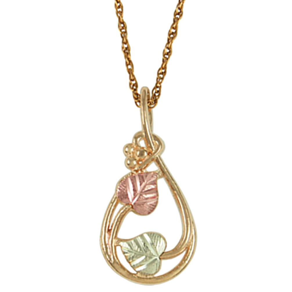 Teardrop Pendant Necklace in 10k Yellow Gold, 12k Green and Rose Gold Black Hills Gold Motif