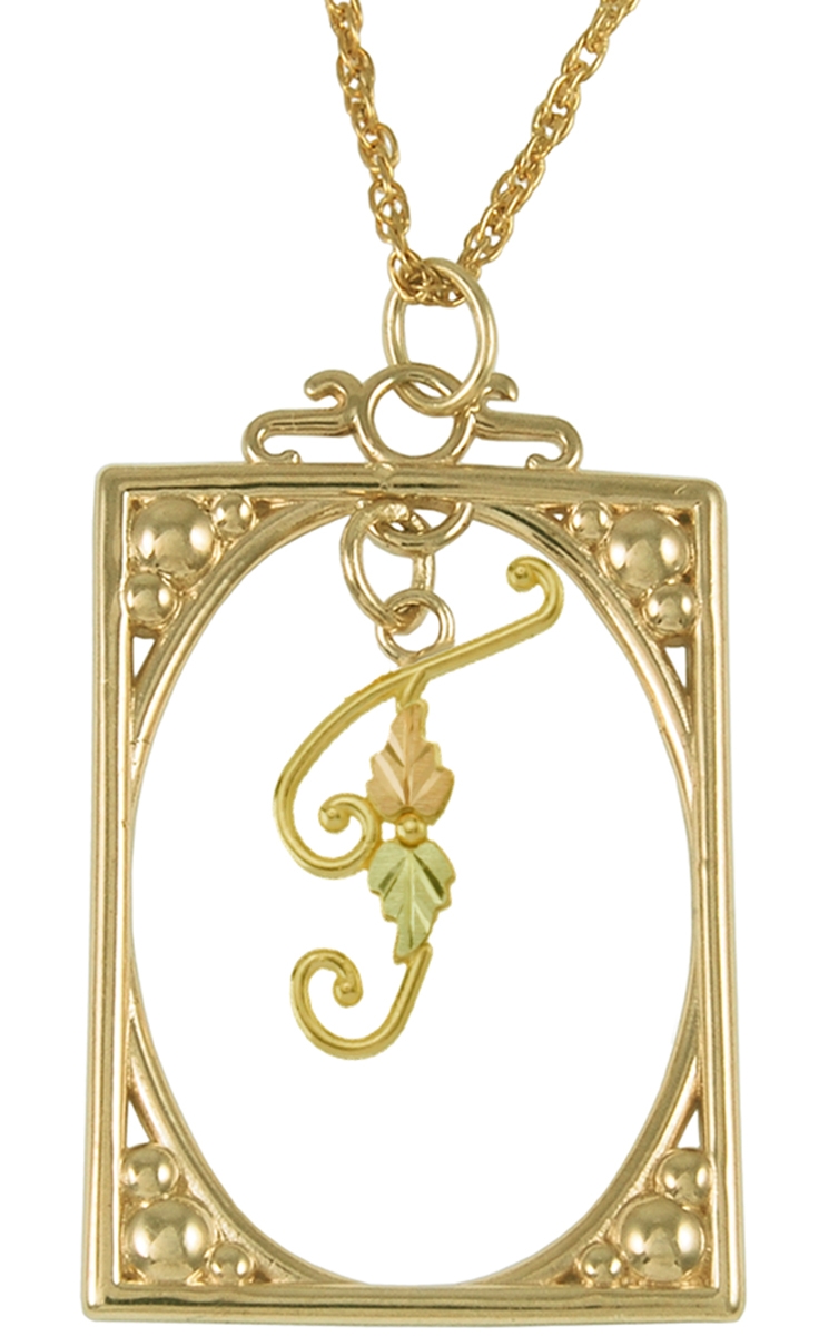 Initial 'T' Square Pendant Necklace, 10k Yellow Gold, 12k Green and Rose Gold Black Hills Gold Motif