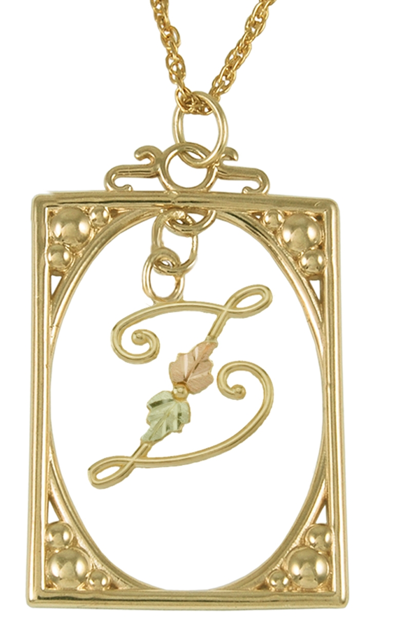 Initial 'Z' Square Pendant Necklace, 10k Yellow Gold, 12k Green and Rose Gold Black Hills Gold Motif