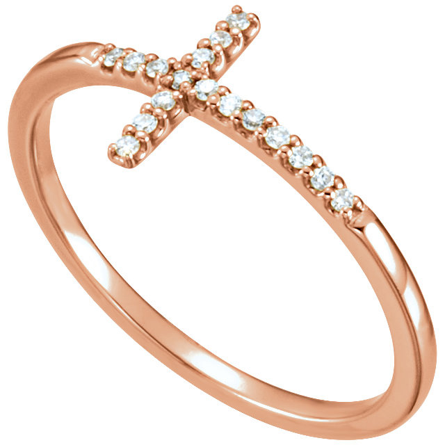 Diamond Sideways Cross Ring, 14k Rose Gold