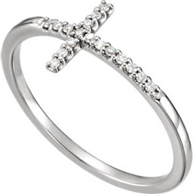 Diamond Sideways Cross Ring, 14k White Gold