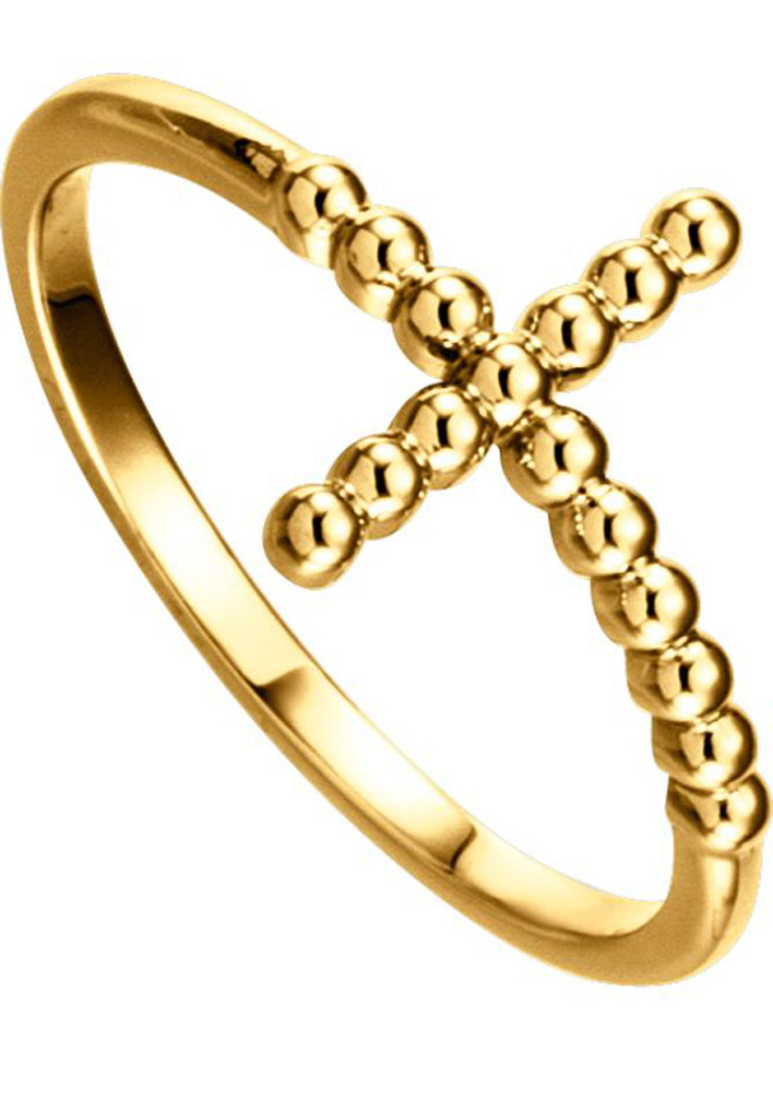 Granulated Bead Sideways Cross Ring, 14k Yellow Gold