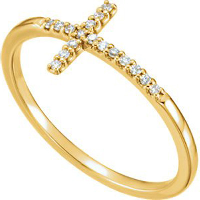 Diamond Sideways Cross Ring, 14k Yellow Gold