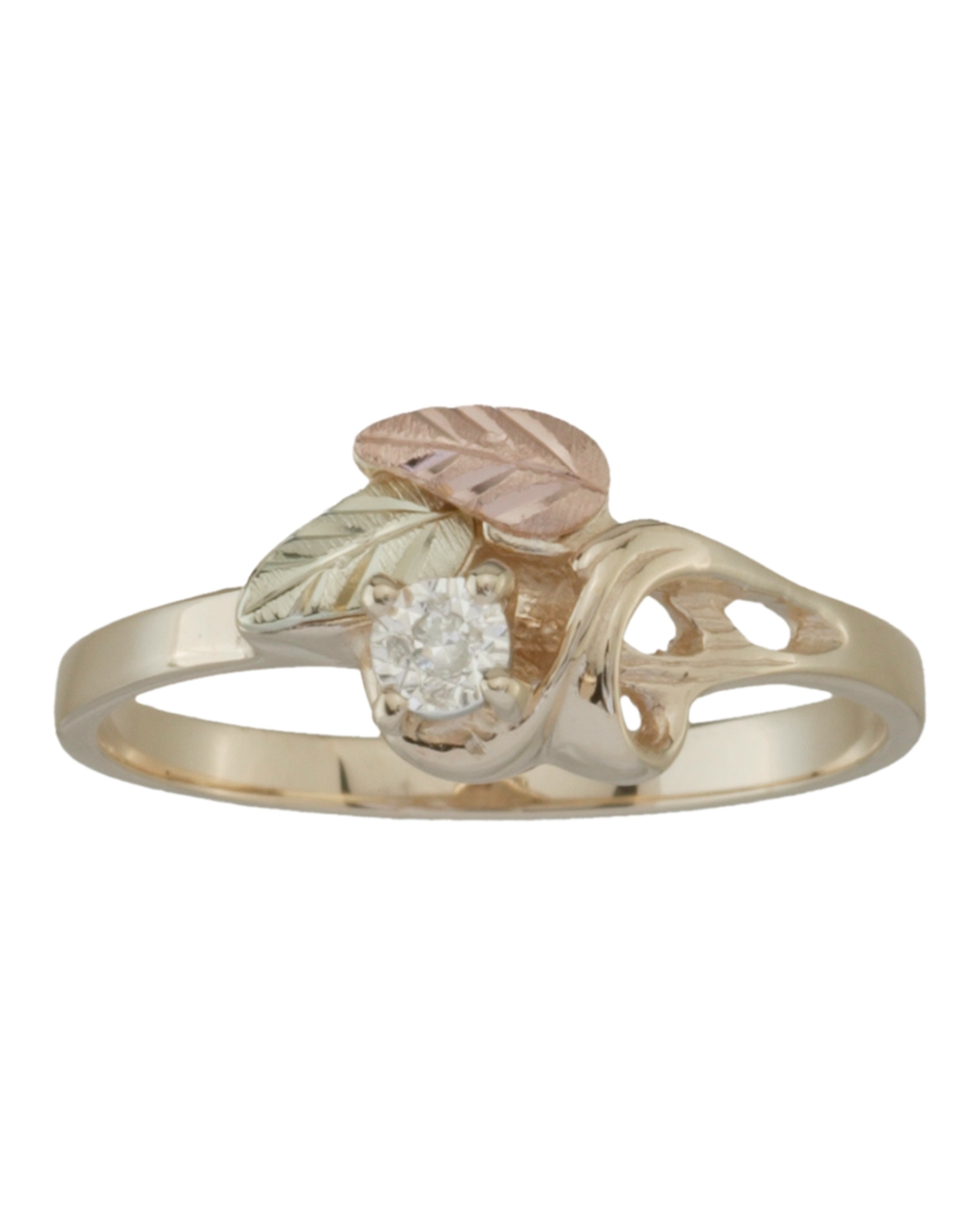 White Topaz Slim-Profile Ring, 10k Yellow Gold, 12k Green Gold, 12k Rose Gold Black Hills Gold Motif