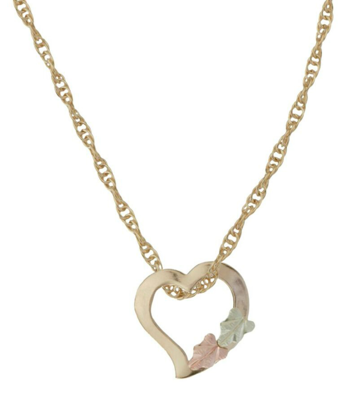 Heart Earrings and Necklace Matching Set, 10k Yellow Gold, 12k Green and Rose Gold Black Hills Gold Motif