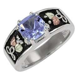 Indigo CZ Antiqued Ring, Sterling Silver, 12k Green and Rose Gold Ring Black Hills Motif