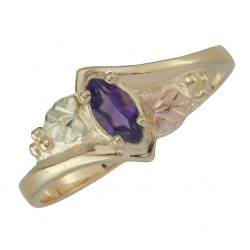 Amethyst Marquise Ring, 10k Yellow Gold, 12k Green and Rose Gold Black Hills Gold Motif