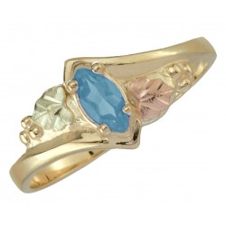 Blue Topaz Marquise Ring, Sterling Silver, 12k Green and Rose Gold Black Hills Gold Motif