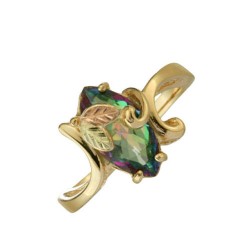 Mystic Fire Marquise Scrollwork Ring, 10k Yellow Gold, 12k Green and Rose Gold Black Hills Gold Motif