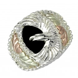 Onyx American Eagle Ring, Sterling Silver, 12k Green and Rose Gold Black Hills Gold Motif