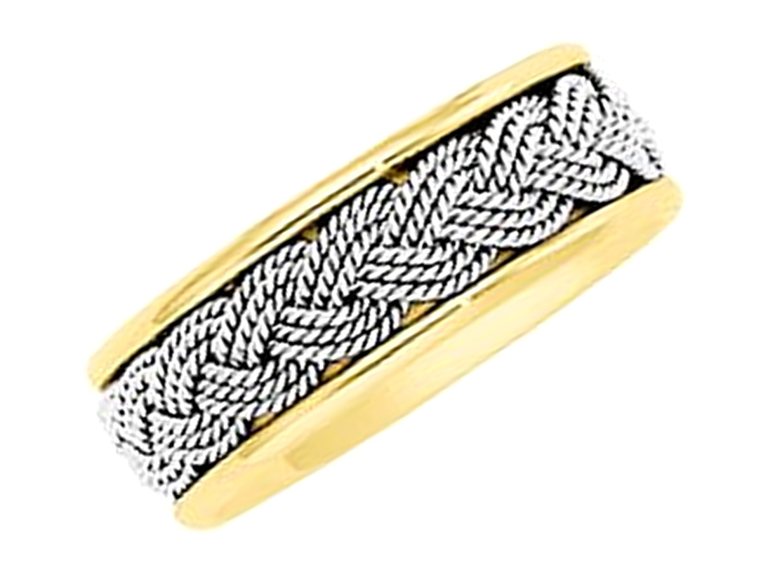 14k Yellow and White Gold Hand-Woven Comfort Fit Band. 